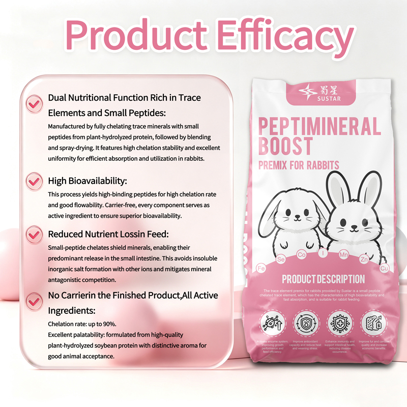 Premiscela di Minerali Chelati à Picculi Peptidi per l'Alimentazione di Cunigli SUSTAR PeptiMineral Boost T201