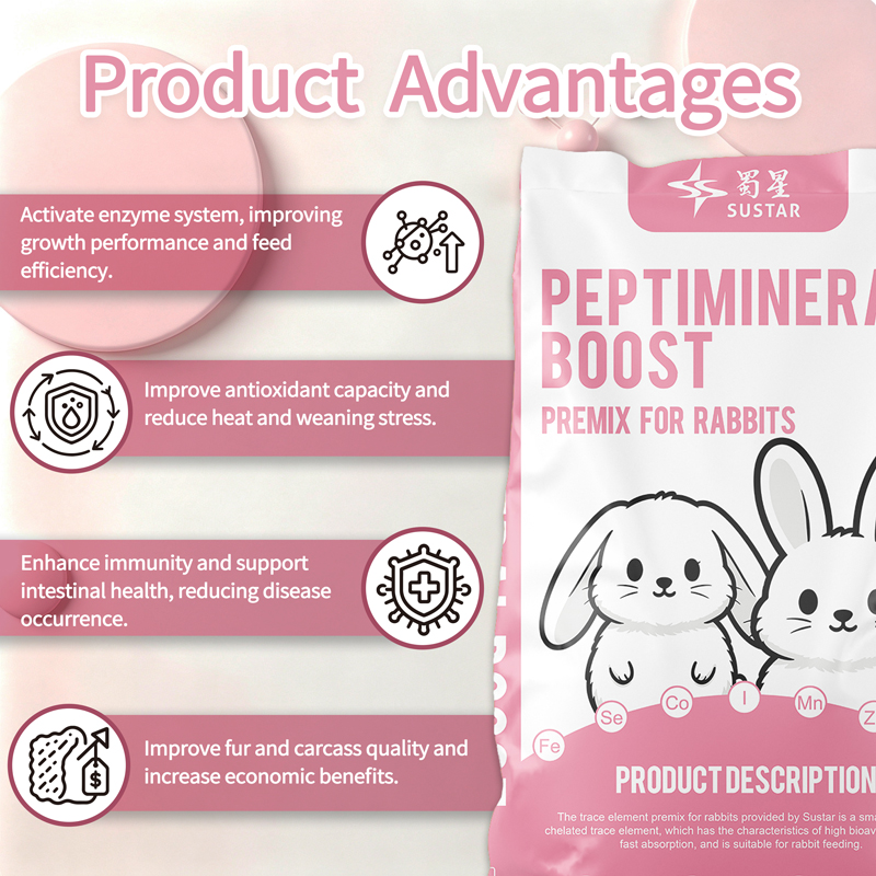 Premiscela di Minerali Chelati à Picculi Peptidi per l'Alimentazione di Cunigli SUSTAR PeptiMineral Boost T201