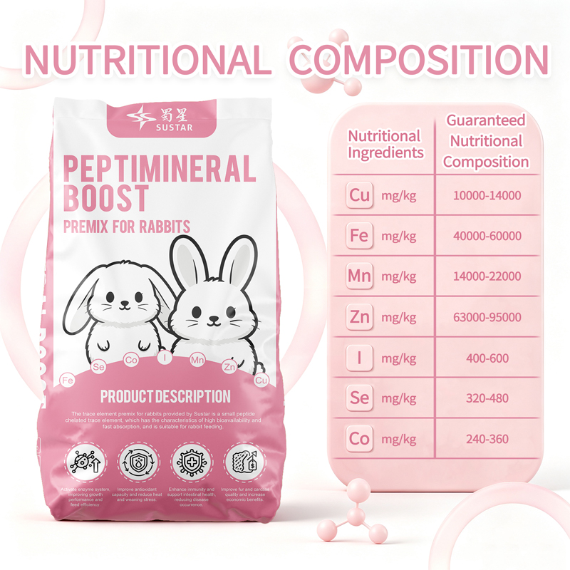 Premiscela di Minerali Chelati à Picculi Peptidi per l'Alimentazione di Cunigli SUSTAR PeptiMineral Boost T201