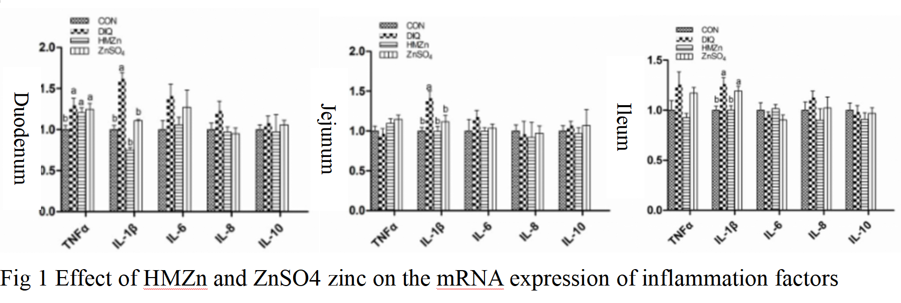 Effect of HMZn and ZnSO4 zinc on the mRNA expression of inflammation factors